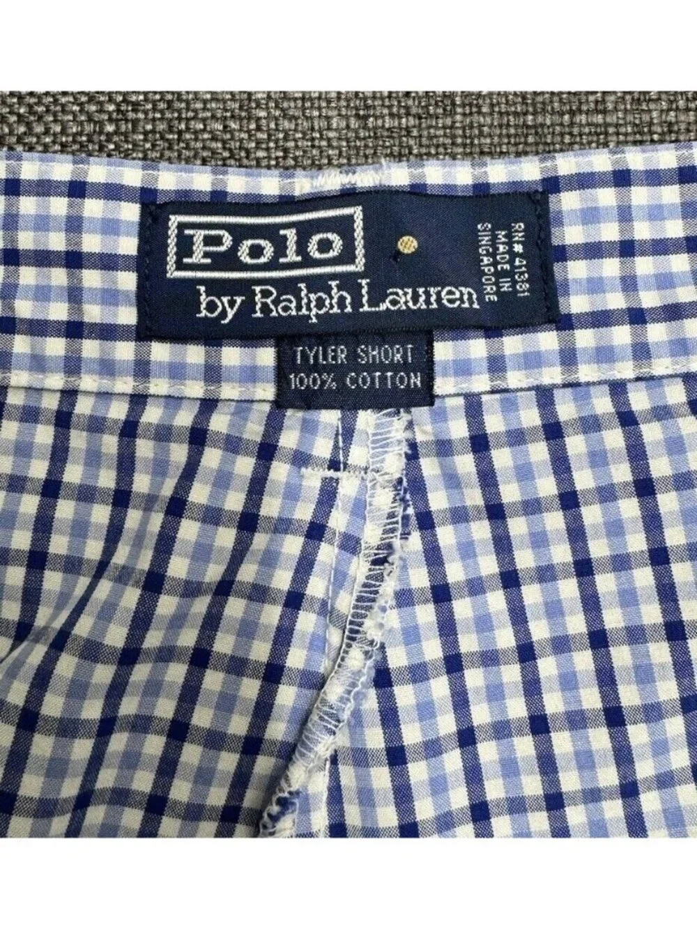 VTG Polo Ralph Lauren Shorts Pleated Front Tyler Chino Blue White Check